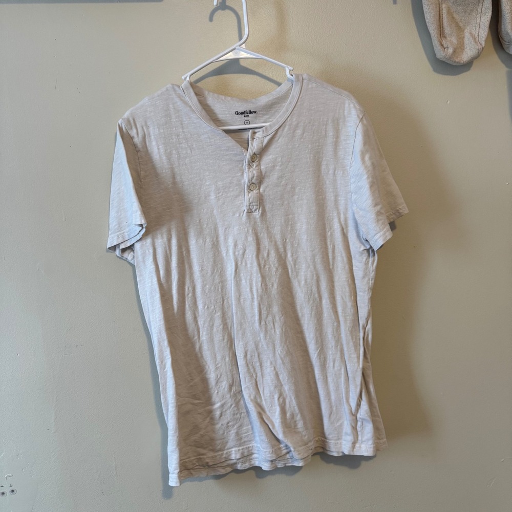 Men's Crew Neck Short Sleeve Henley Shirt Beige Size Medium Basics Staples